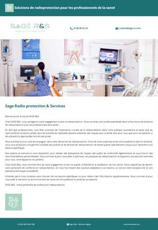 Sage Radio protection & Services - Société spécialisée dans la fourniture de solutions de radioprotection pour les professionnels de la santé. Sage Radio protection & Services - Société spécialisée dans la fourniture de solutions de radioprotection pour les professionnels de la santé.
